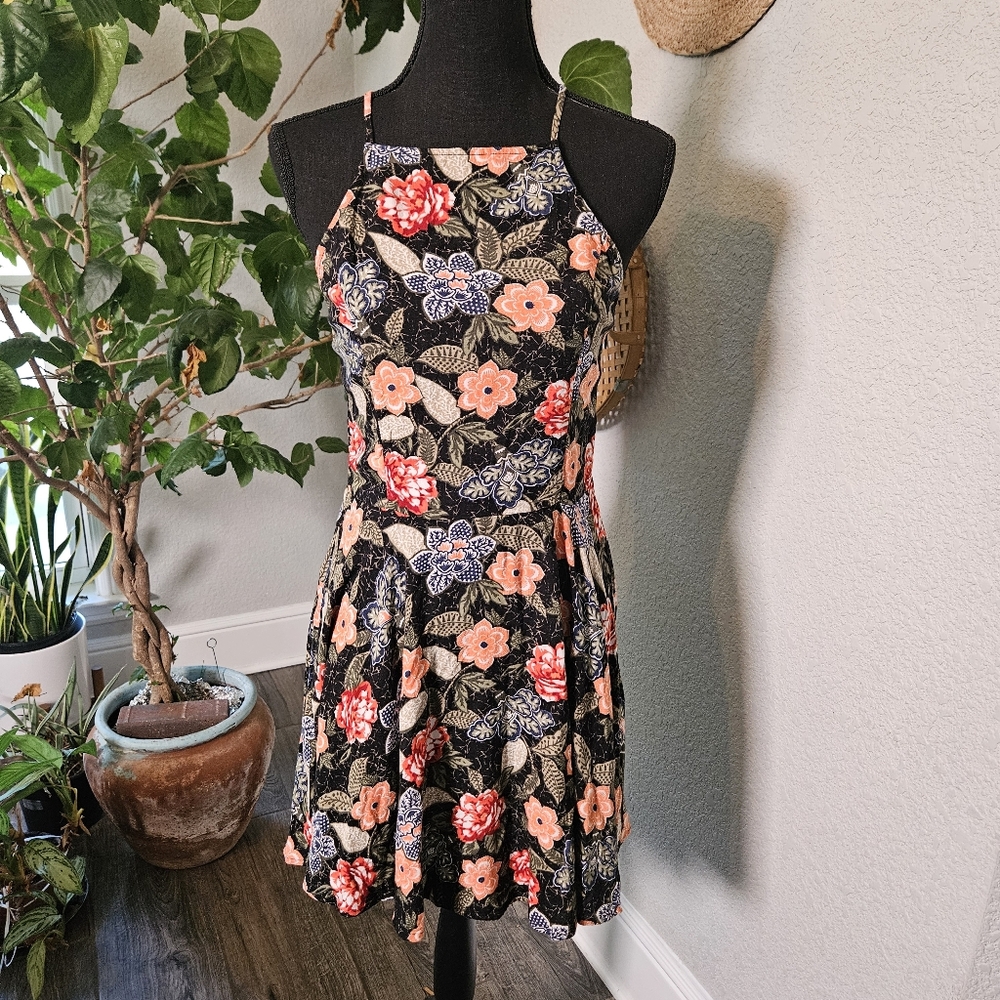 Abercrombie & Fitch Floral High Neck Mini Dress M Strappy Back Boho Summer